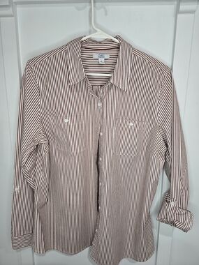 Croft & Barrow Women's Brown Stripe Button-Down Shirt